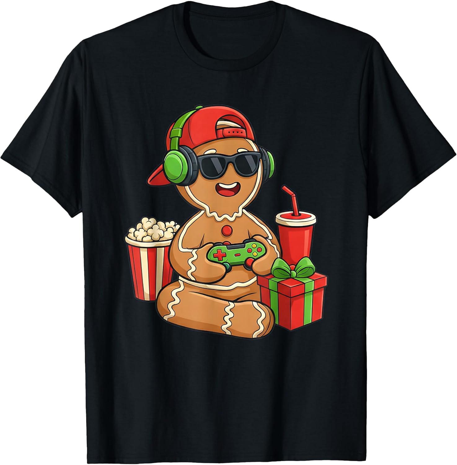 Christmas Gamer Gingerbread Video Gaming Xmas Game Boys Kids T-Shirt
