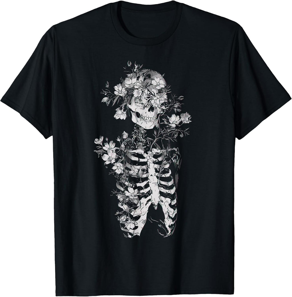 Floral Skeleton Flowers Goth Occult Death Dark Alt Aesthetic T-Shirt