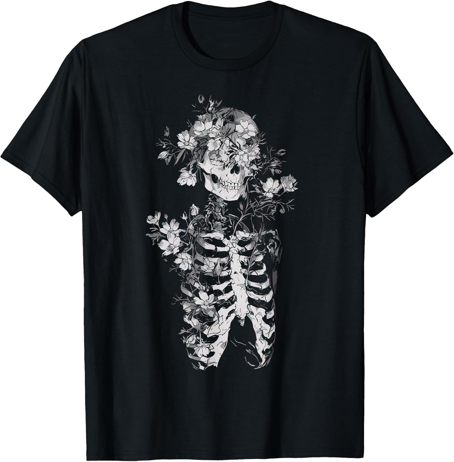Floral Skeleton Flowers Goth Occult Death Dark Alt Aesthetic T-Shirt