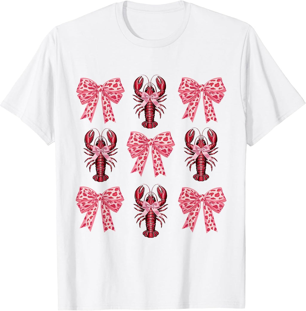 Cute Pink Bow Coquette Crawfish Clean Girl Aesthetic Lobster T-Shirt