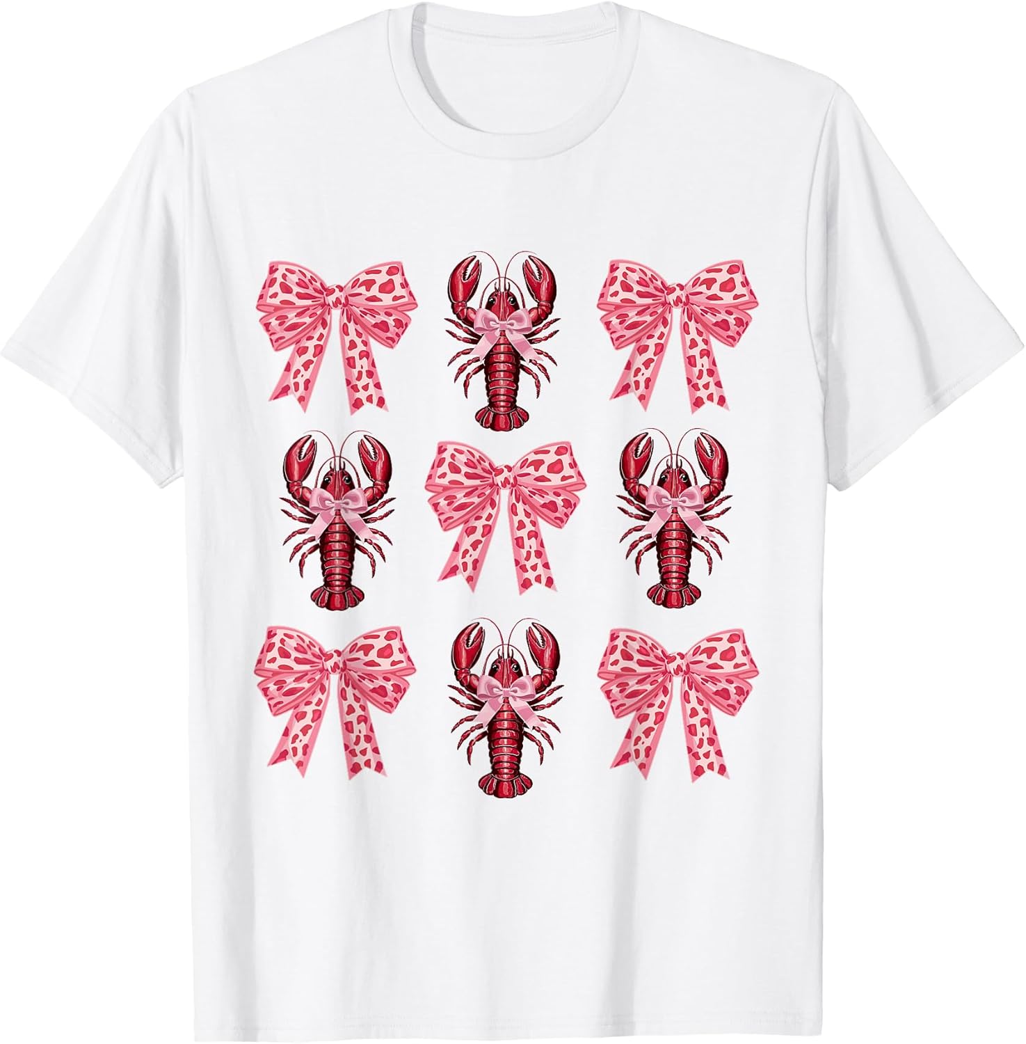 Cute Pink Bow Coquette Crawfish Clean Girl Aesthetic Lobster T-Shirt