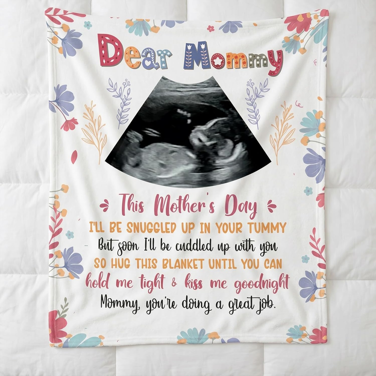 Custom Sonogram Photo Blanket - Personalized Gift for New Mom Mother's Day, Ultrasound Picture Throw for Expecting Mom, Pregnancy Announcement Keepsake Phot Blanket (Style 02)