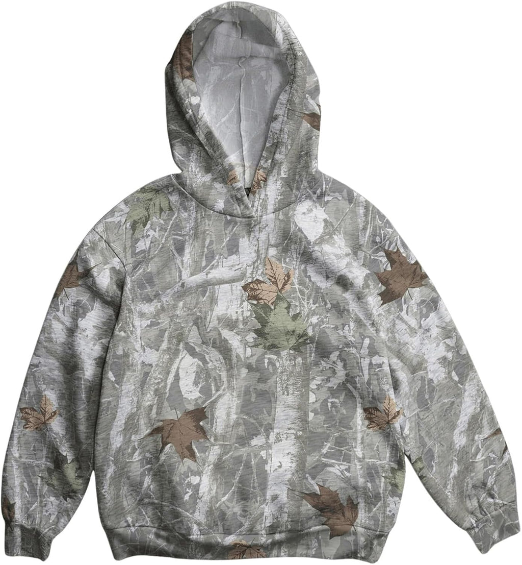 Girl's Graphic Camo Hoodie Long Sleeve Drop Shoulder Hooded Sweatshirts Loose Vintage Pullovers