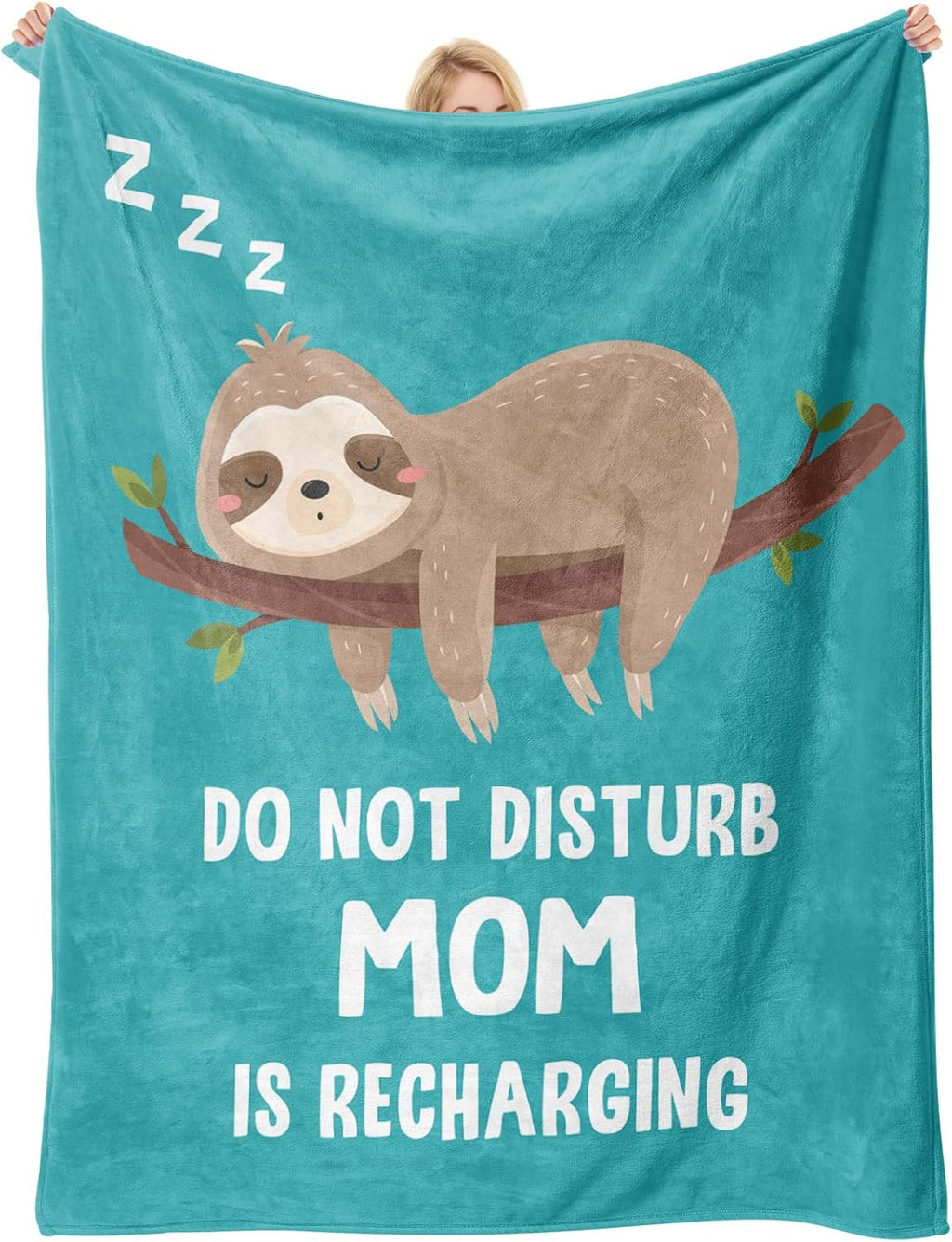 Mothers Day Blanket Gifts for Mom, Moms Birthday Gifts from Daughter Son, Moms Gift for Birthday Mothers Day Christmas Valentines Ideas, Funny Mom is Recharging Sloth Blanket Fleece Throw 60"×50"