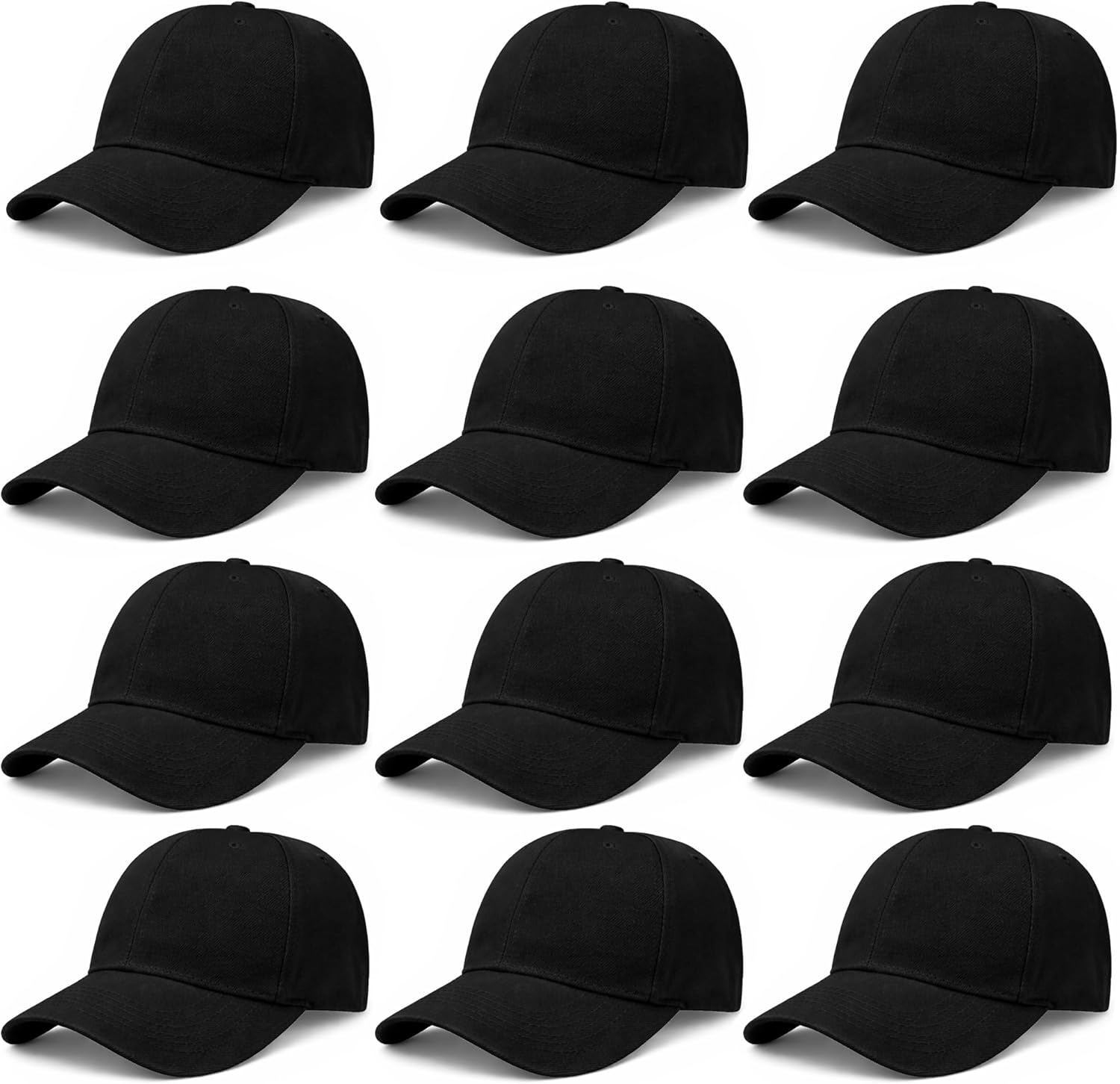 Bulk 12 Pack Adjustable Baseball Caps, Plain Blank Solid Color Hats, Wholesale for Embroidery & Custom Printing