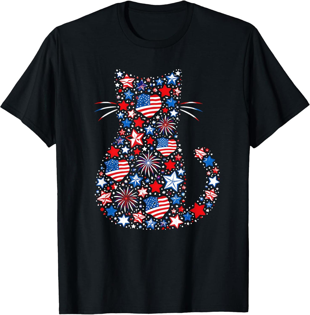 USA Flag Lucky Clover Patriotic 4th July Cat Lover T-Shirt