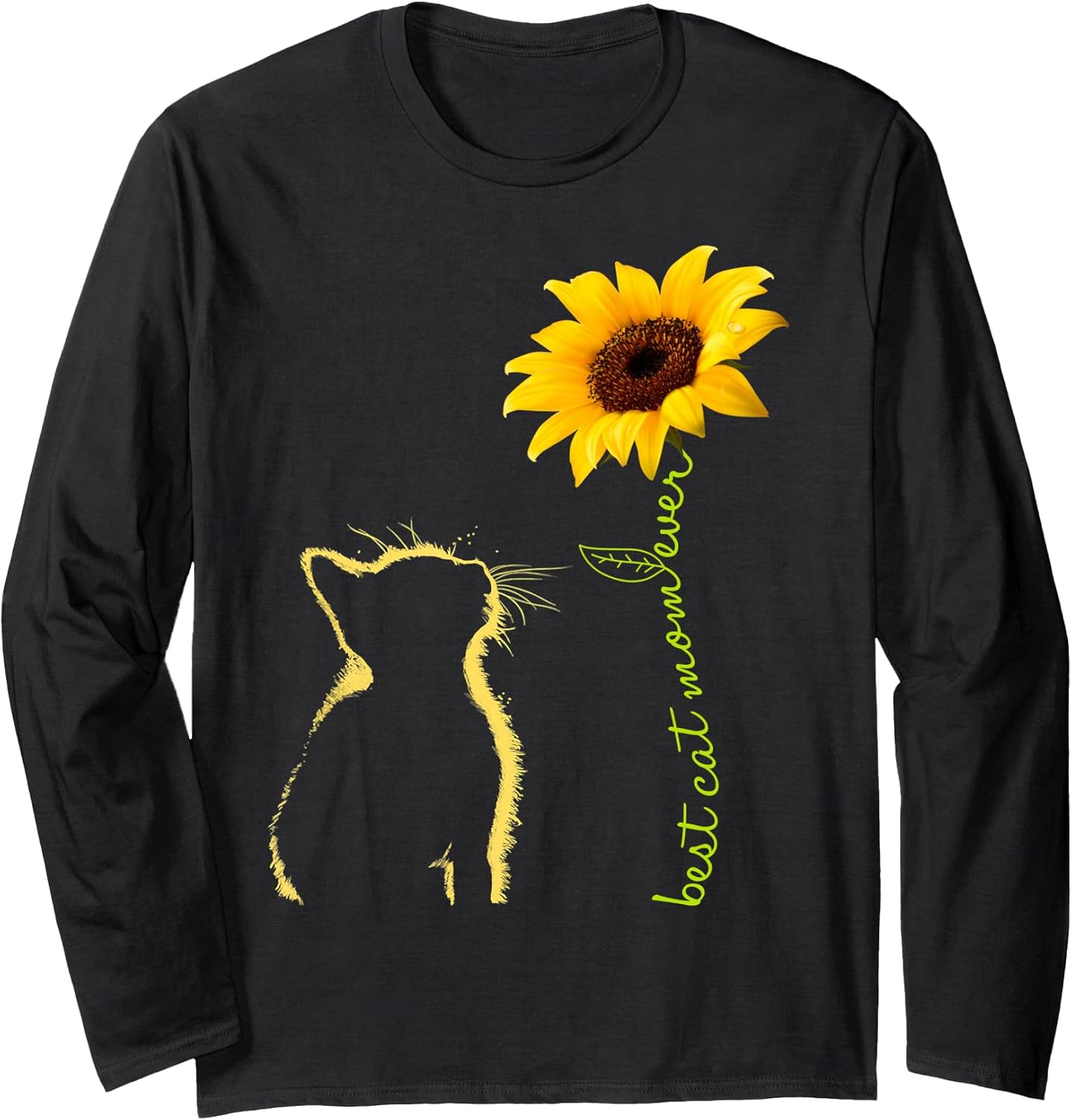 Best Cat Mom Ever Sunflower Mother's Day for Cat Lover Long Sleeve T-Shirt