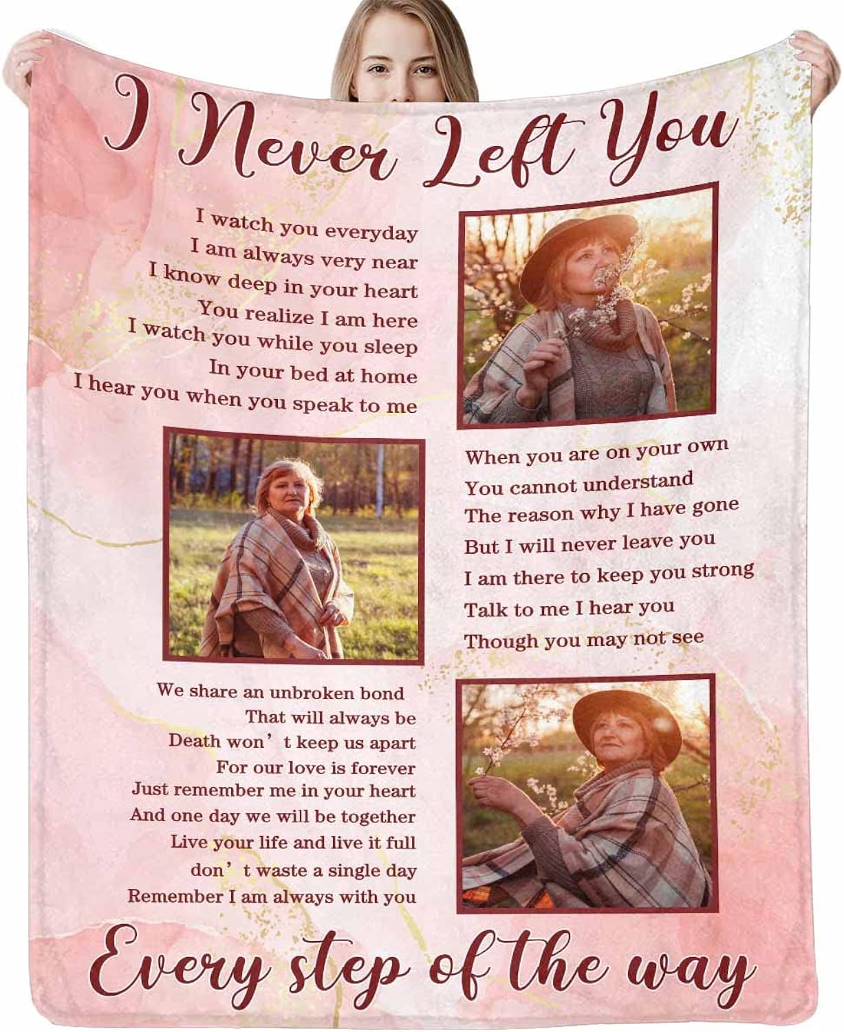 Personalized Memorial Blanket with Photos: Made in USA, in Memory of Loved One Gifts, Sympathy Blanket, | I Never Left You | As I Sit in Heaven, Memorial Gifts for Loss of Father/Mother/Pet