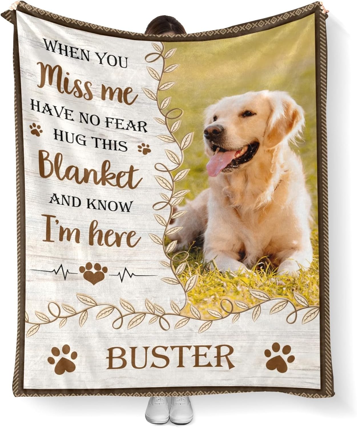 Ship Next Day,Personalized Dog Memorial Blanket with Photo:Made in USA,Custom Pet Memorial Gifts for Loss of Dog,Cat,Pet,Sympathy Bereavement for Loss of Pet