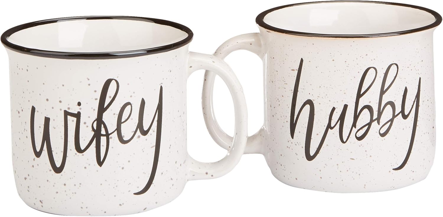 Farmhouse Hubby and Wifey Funny Campfire Couples Coffee Mug Set | 14oz Ceramic Mugs | Perfect for Husband and Wife