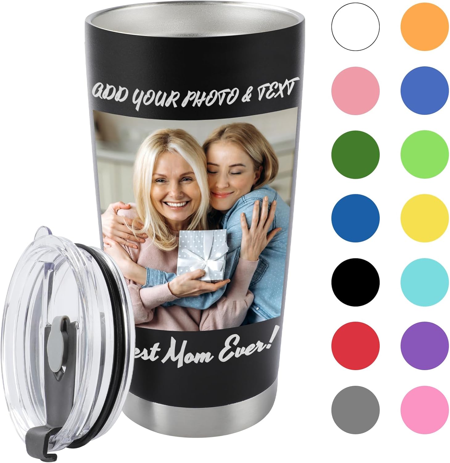 Personalized Coffee Tumbler with Picture & Text - Personalized Travel Coffee Mug - Custom 20oz Stainless Steel Tumbler Cup with Lid - Custom Cup Gift for Dad, Mom, Friends | with Picture & Text, Custom, with Lid, Custom Cup Gift