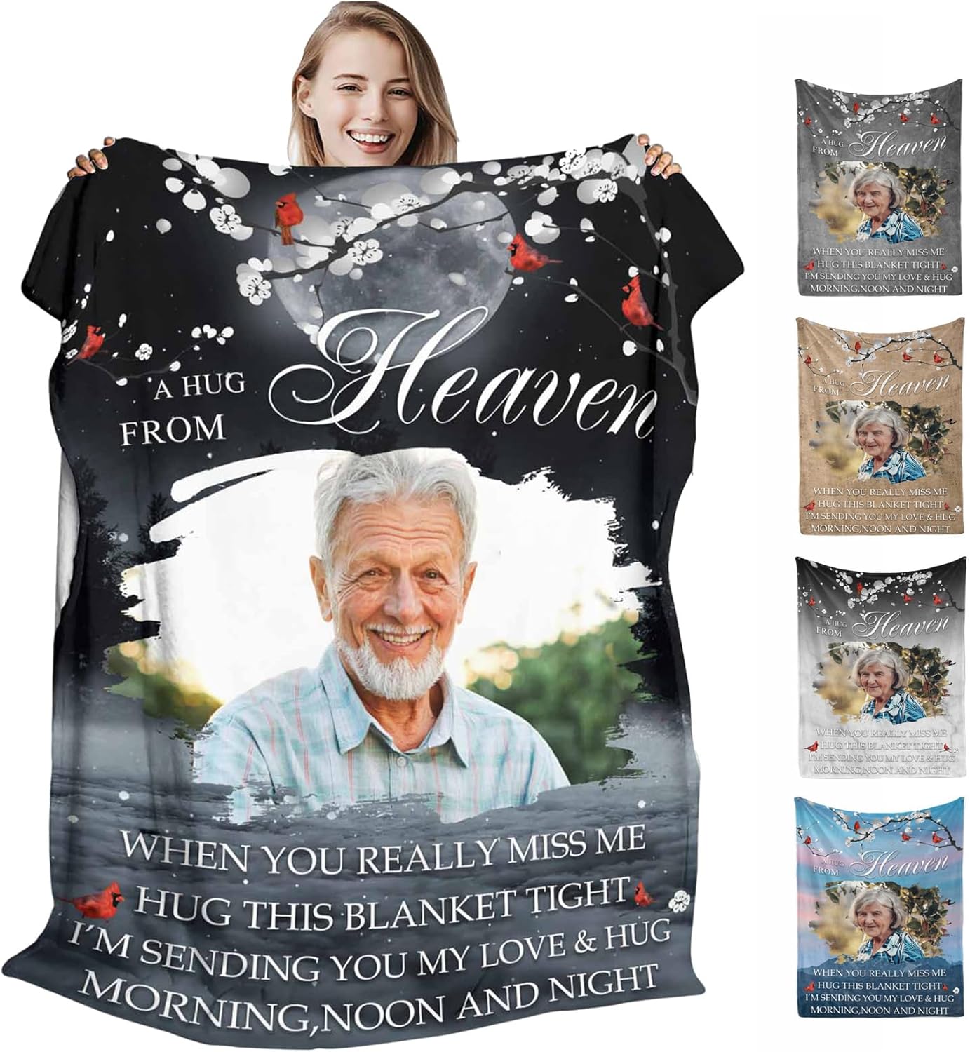 D-Story Custom Hug from Heaven Memorial Blanket with Photos for Loss of Loved One, in Loving Memory Gifts Sympathy Gift Personalized Remembrance Blanket for Loss of Dad Mom Husband Wife, Made in USA