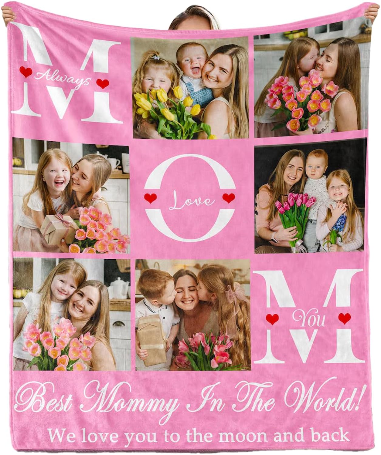 Custom Mom Photo Collage Blanket – Personalized Mama Blanket, Family Picture Quilt Throw, Grandma Gift, Baby Photo Blanket, Cozy Sherpa Fleece Throw (Mom Photo)