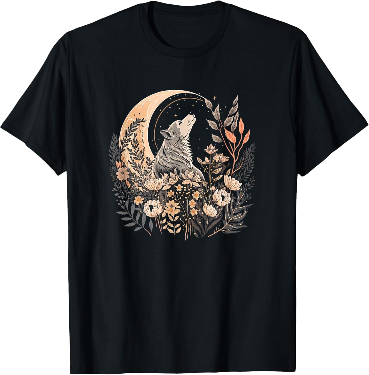 Cute Cottagecore Wolf Aesthetic Girls Women Graphic Moon T-Shirt