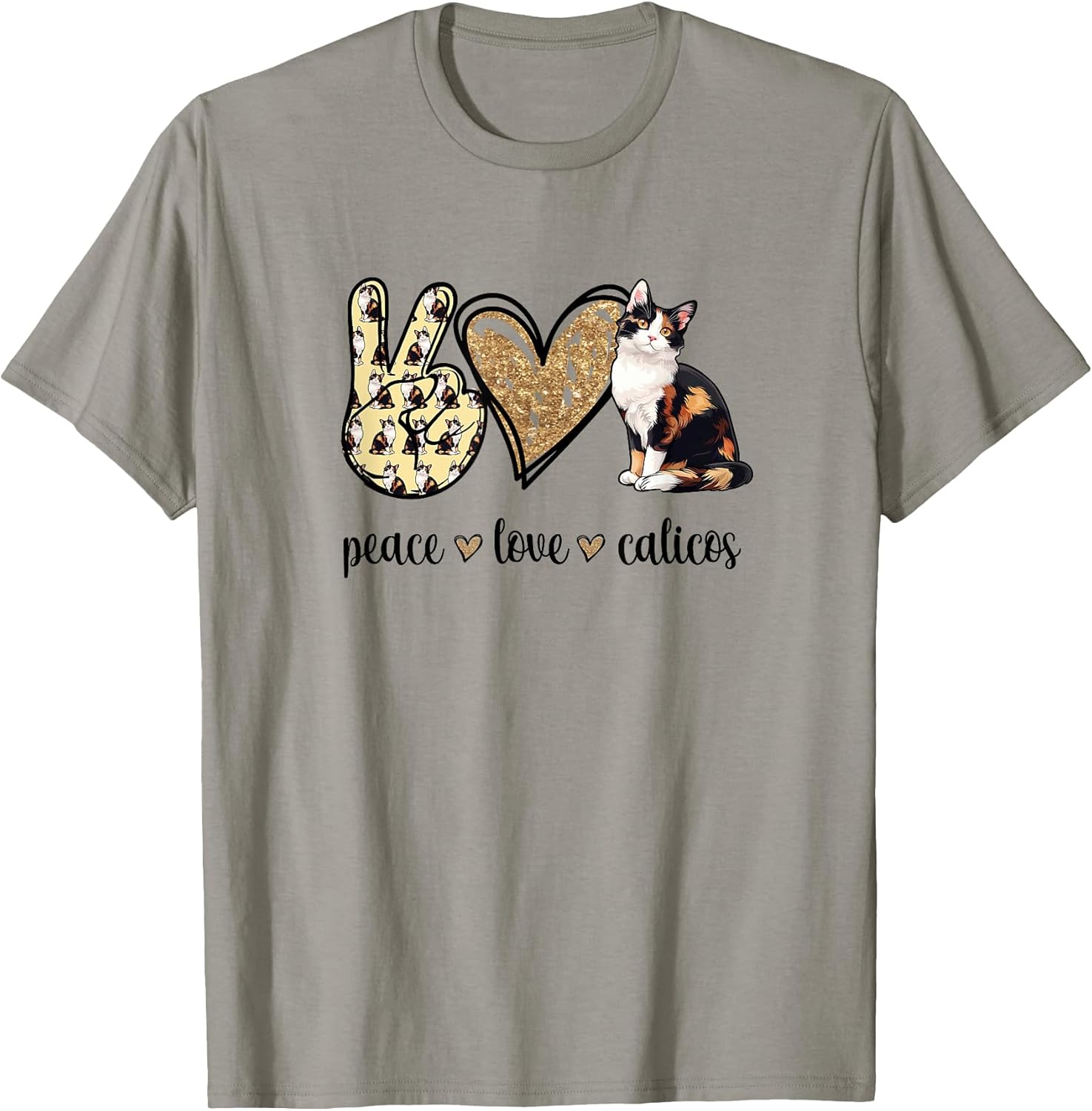 Womens Girls Art Peace Love Calico Cat Lover T-Shirt
