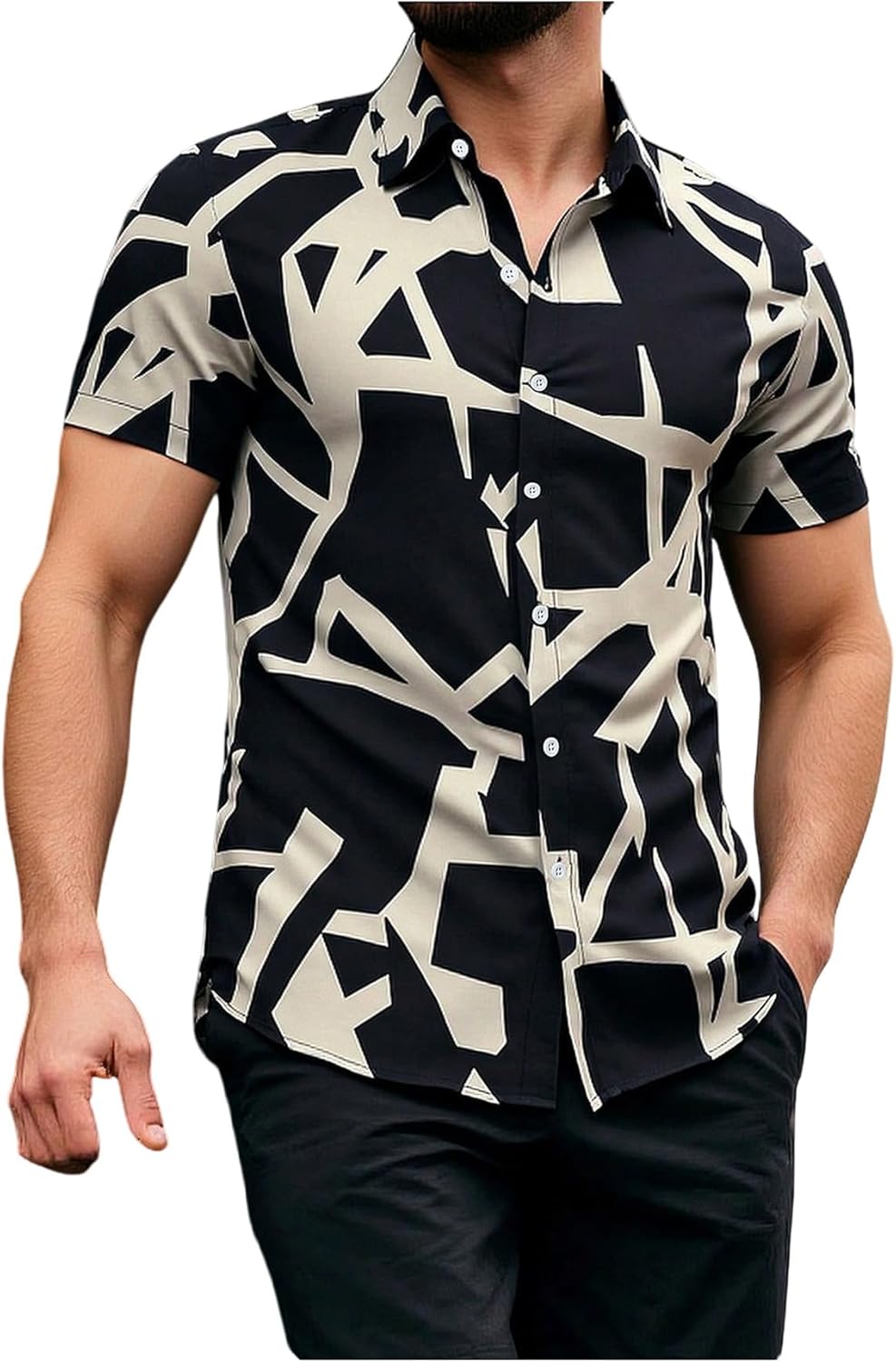 Men's Button Down Shirt Printed Short Sleeve Collared Casual Summer Shirts