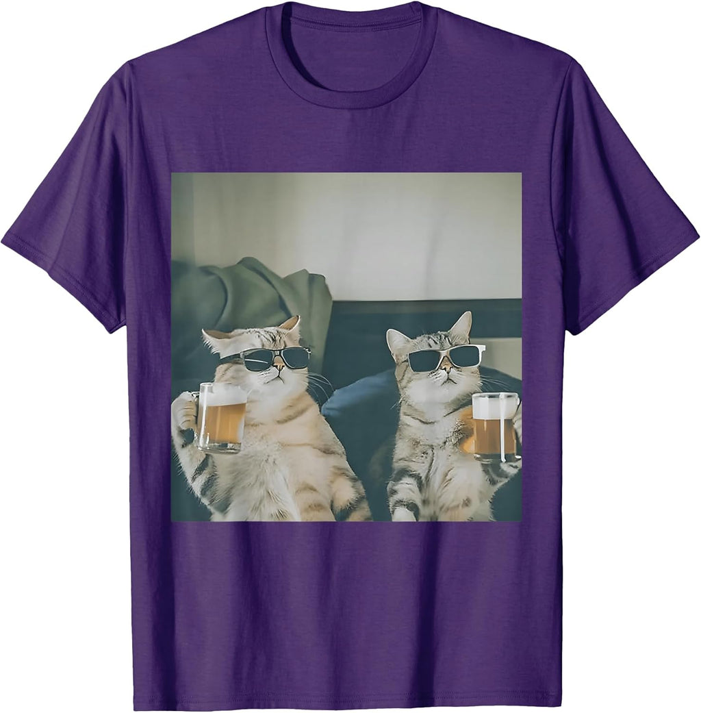 Funny Cat Drinking Beer Buddy Cat Lovers for Men Women T-Shirt