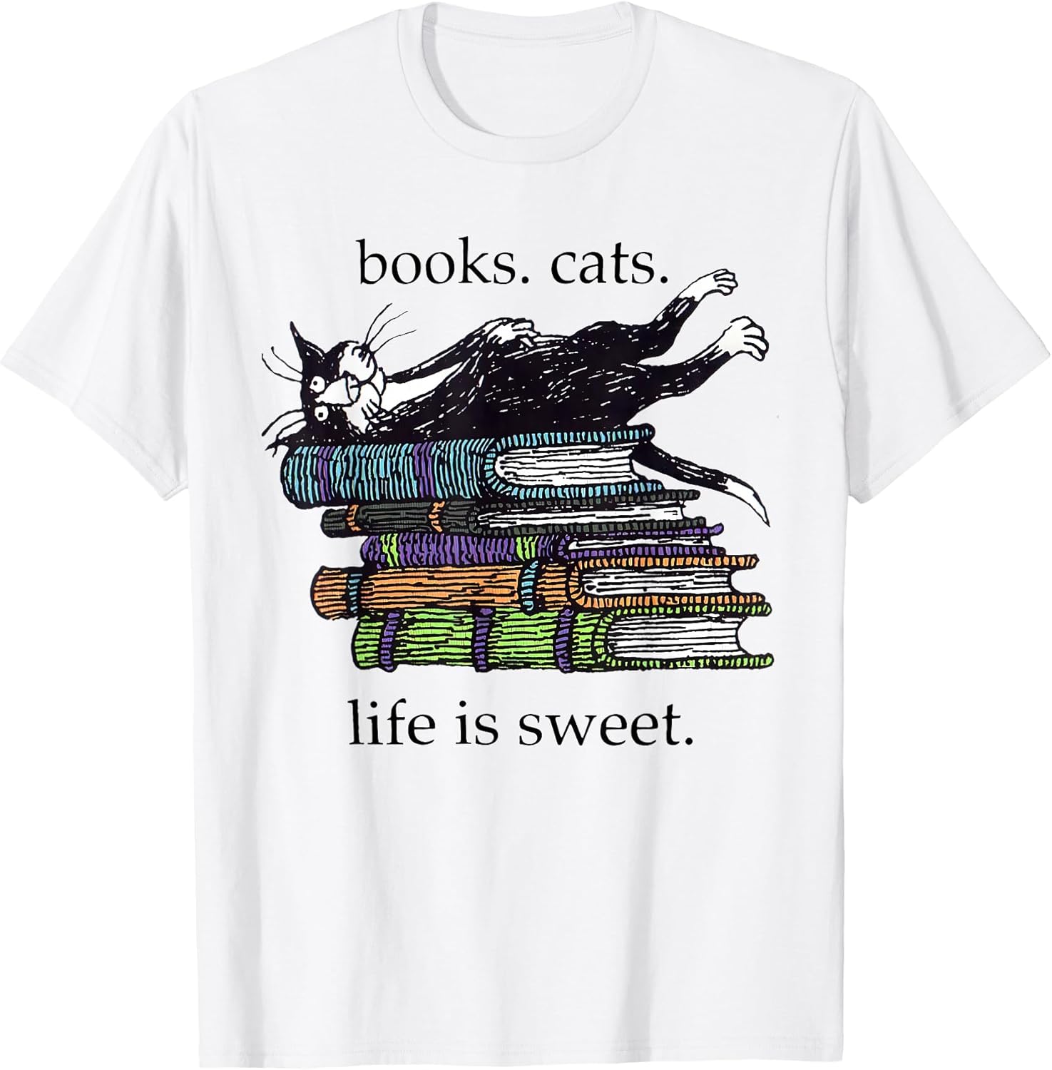 Funny Cats Books Lover Men Women T-Shirt