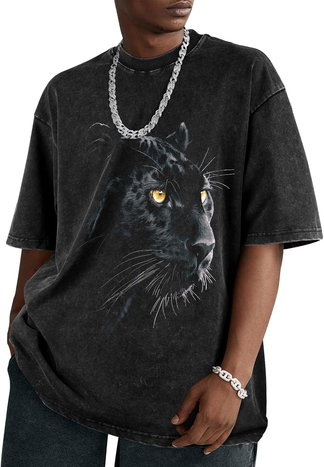 Oversized Tshirts for Men - Acid Wash Vintage T Shirt Graphic Tees Cotton Crewneck Short Sleeve Loose Tops