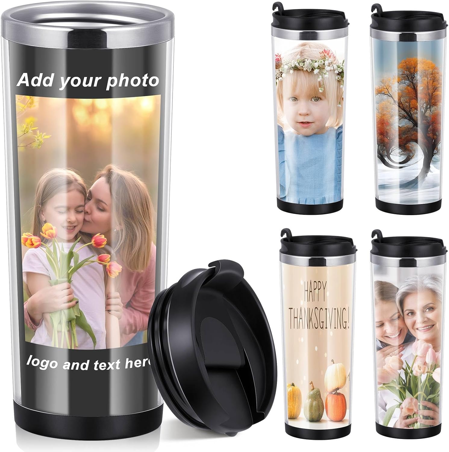 Lallisa Photo Custom Tumbler - 12 oz Personalized Travel Coffee Mug Insulated Stainless Steel Insert Photo Tumbler with Lid Custom Cup DIY Gift for Mothers Day Fathers Day Birthday Dad Mom Friend