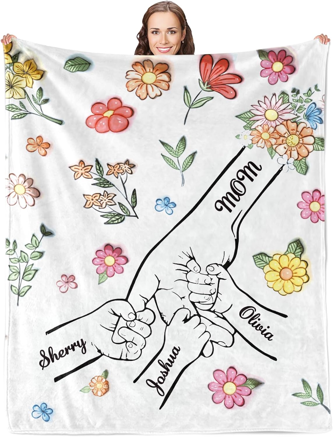 XINLING Custom Mothers Day Blankets Gifts for Mom,Personalized Blanket with Kids Names,Customized Flannel Throws Blankets Birthday Gifts for Grandma Mother Wife (3 Names)