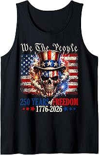 250 American Years of Freedom 1776 2026 US Flag Sugar Skull Tank Top