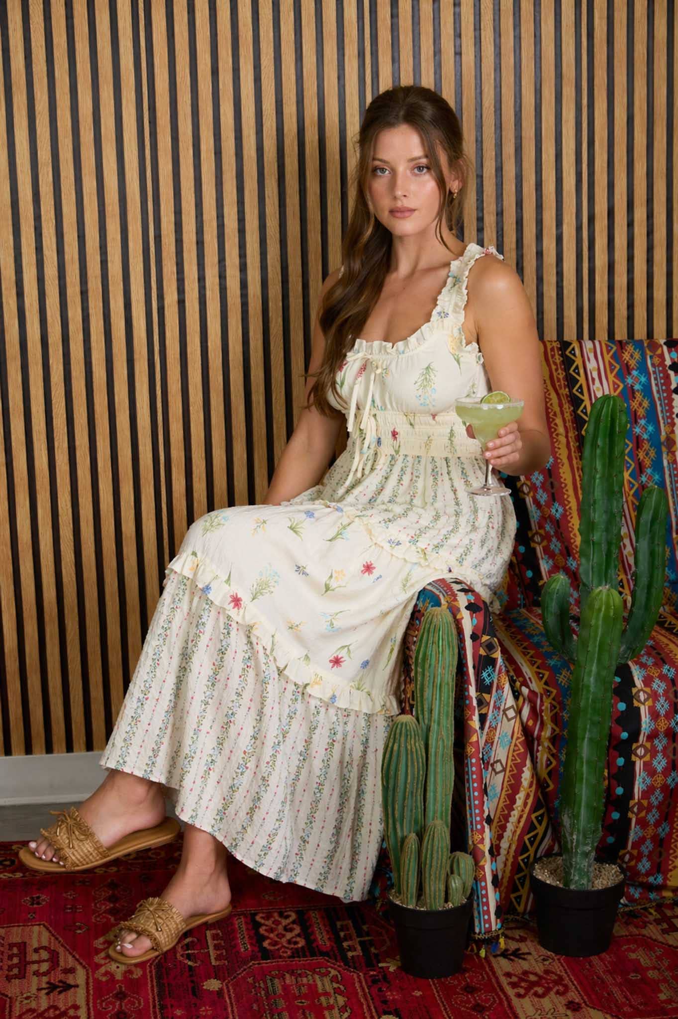 Floral Colorblock Ruffled Tiered Midi Dress
