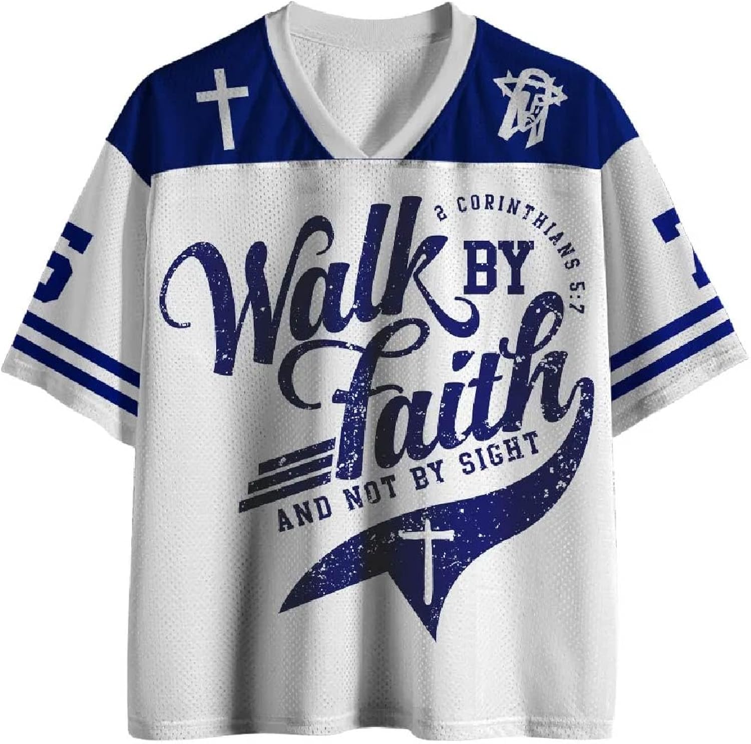 Christian Graphic Tees Oversized T-Shirt Novelty Women Men All-Over Print Mesh Jersey Walk by Faith