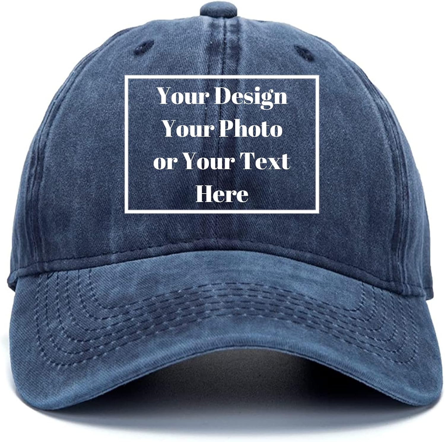 Custom Your Picture Text Logo Unisex Vintage Washed Personalized Plain Adjustable Denim Hat Baseball Cap