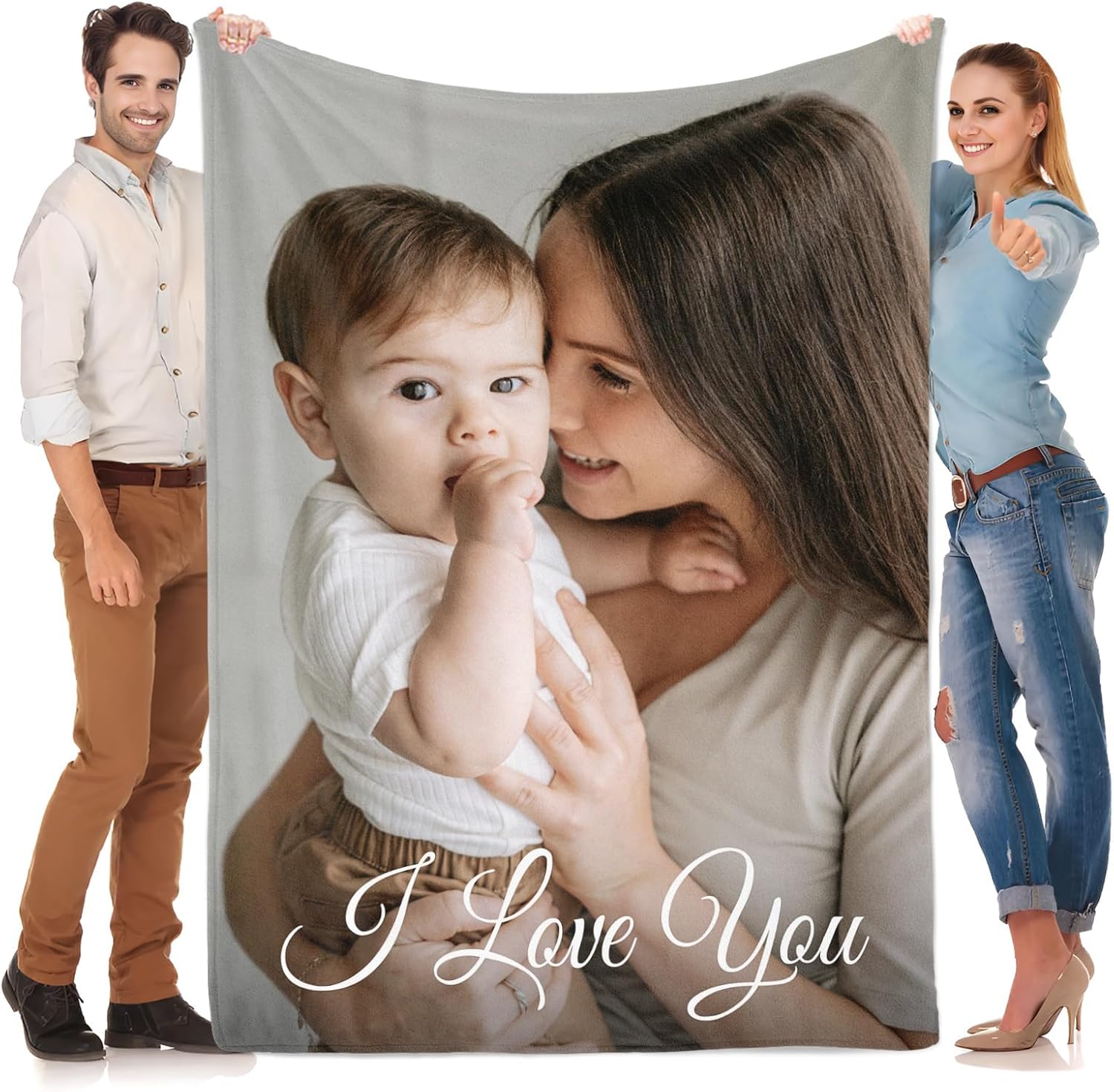 Custom Blanket with Photo, Personalized Blanket, Customized Photo Blankets, Customizable Picture Blankets, Personalized Mothers Day Blanket Gifts for Mom from Daughter & Son