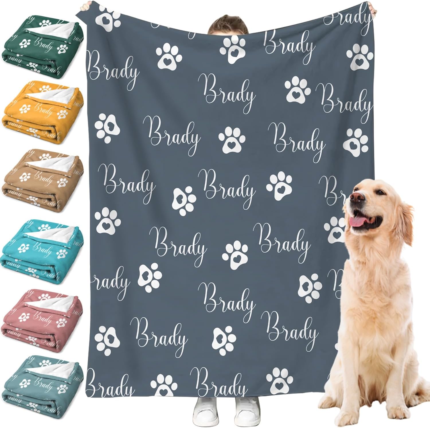 Custom Dog Blankets with Names - Personalized Dog Blanket for Bed, Throw Blankets Gift for Dogs Cat, Dog Dad Customized Puppy Blanket, Paw Printed Soft Rug, Pet Remembrance Gift