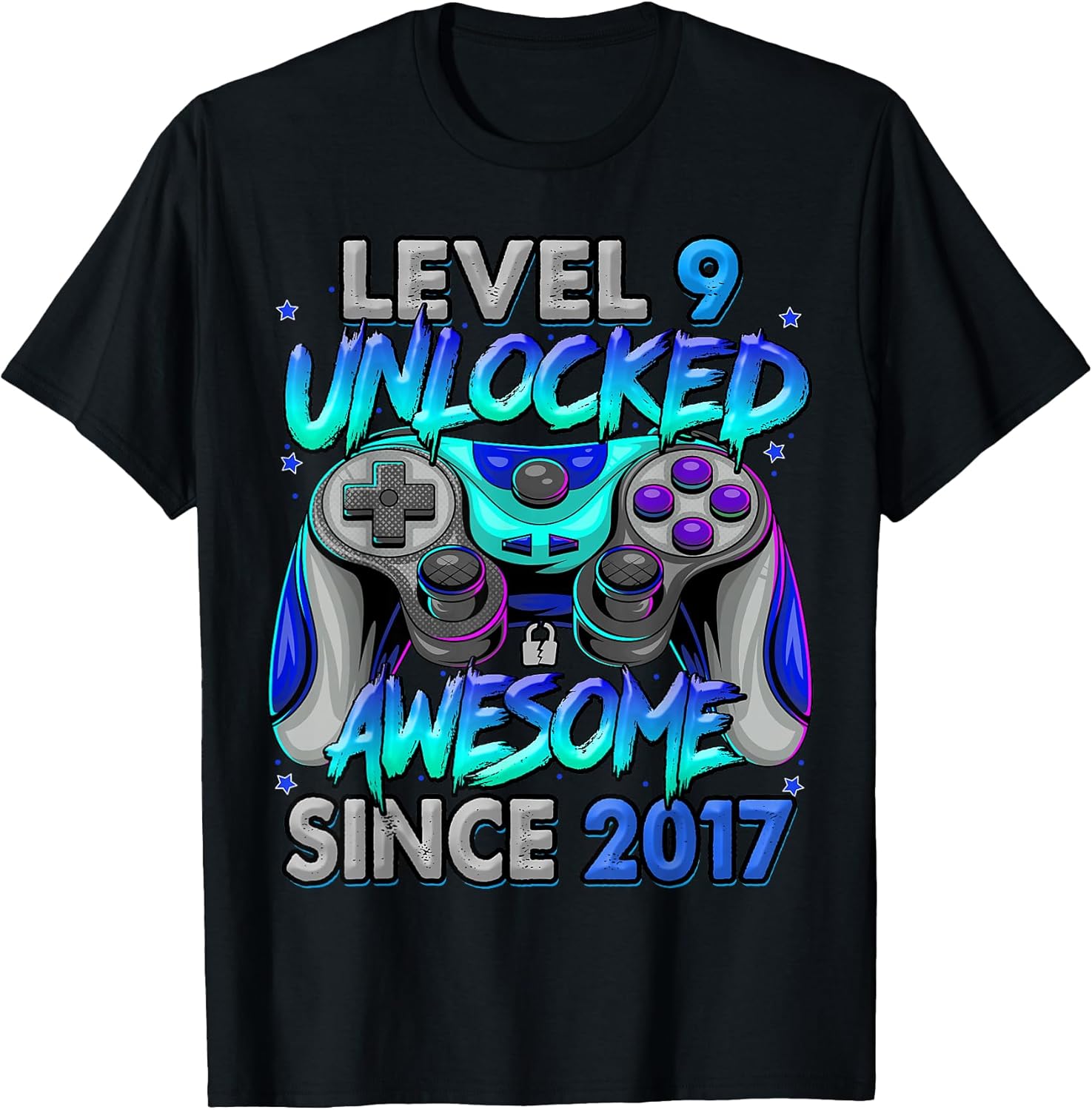 Level 9 Unlocked Awesome Since 2017 9th Birthday Gaming T-Shirt