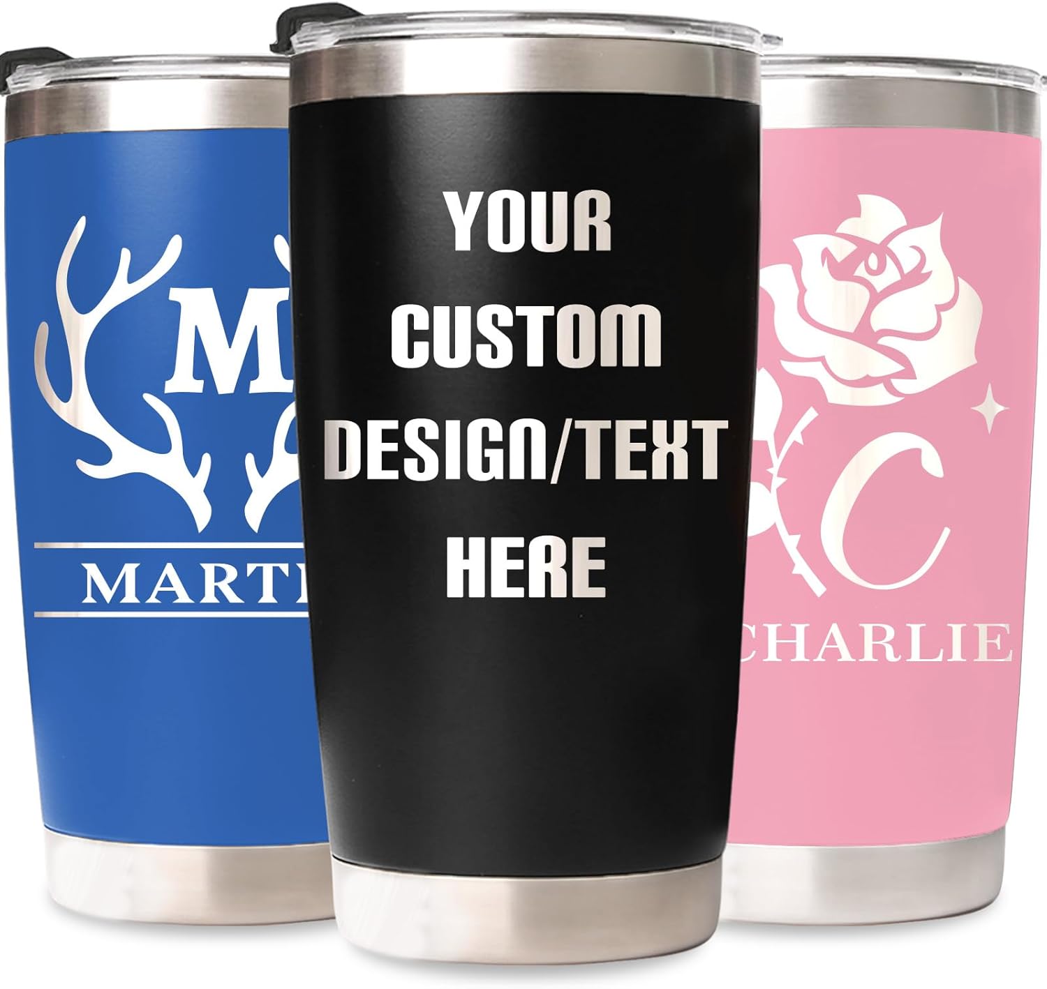Personalized Tumbler with Names Engraved 20 oz Coffee Tumbler with Lid and Straw, Customized Stainless Steel Insulated Tumblers Travel Coffee Mug Cup, Custom Birthday Wedding Gifts for Women Men Kids