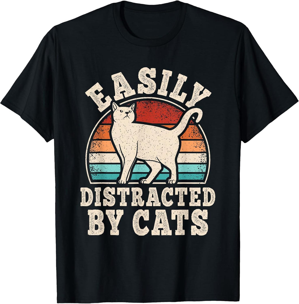 Easily Distracted by Cats Retro Cat Lover Vintage Men Women T-Shirt