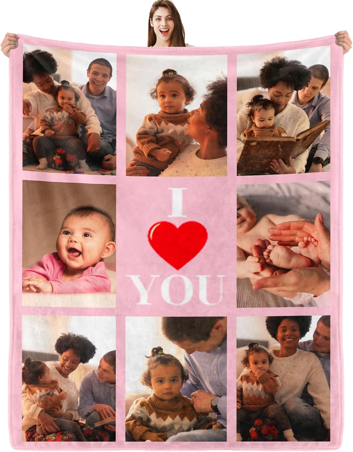 Custom Blanket with Picture, Personalized Gifts for Customizable, Customize for Mom, Dad, Couple, Girlfriend, Boyfriend, Husband & Wife HD Printing Customized Flannel Throw Blanket