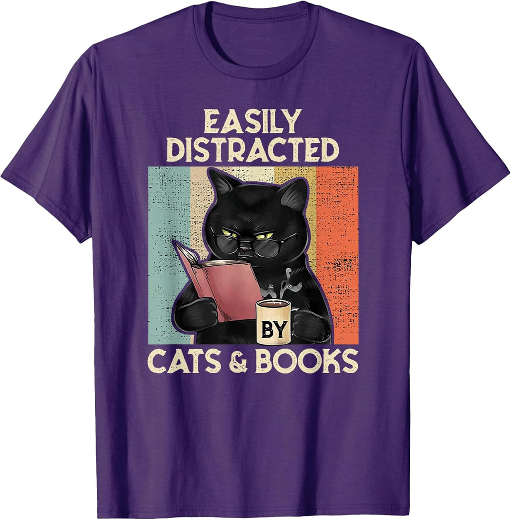 Easily Distracted by Cats And Books for Cat Lovers T-Shirt