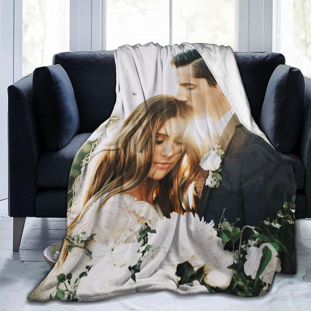 QETXVI Custom Blanket with Photos Text Customized Blanket Personalized Flannel Throw Blankets for Adult Kid Birthday Christmas Halloween Fathers Mothers Valentines Gift - 40"x 50"
