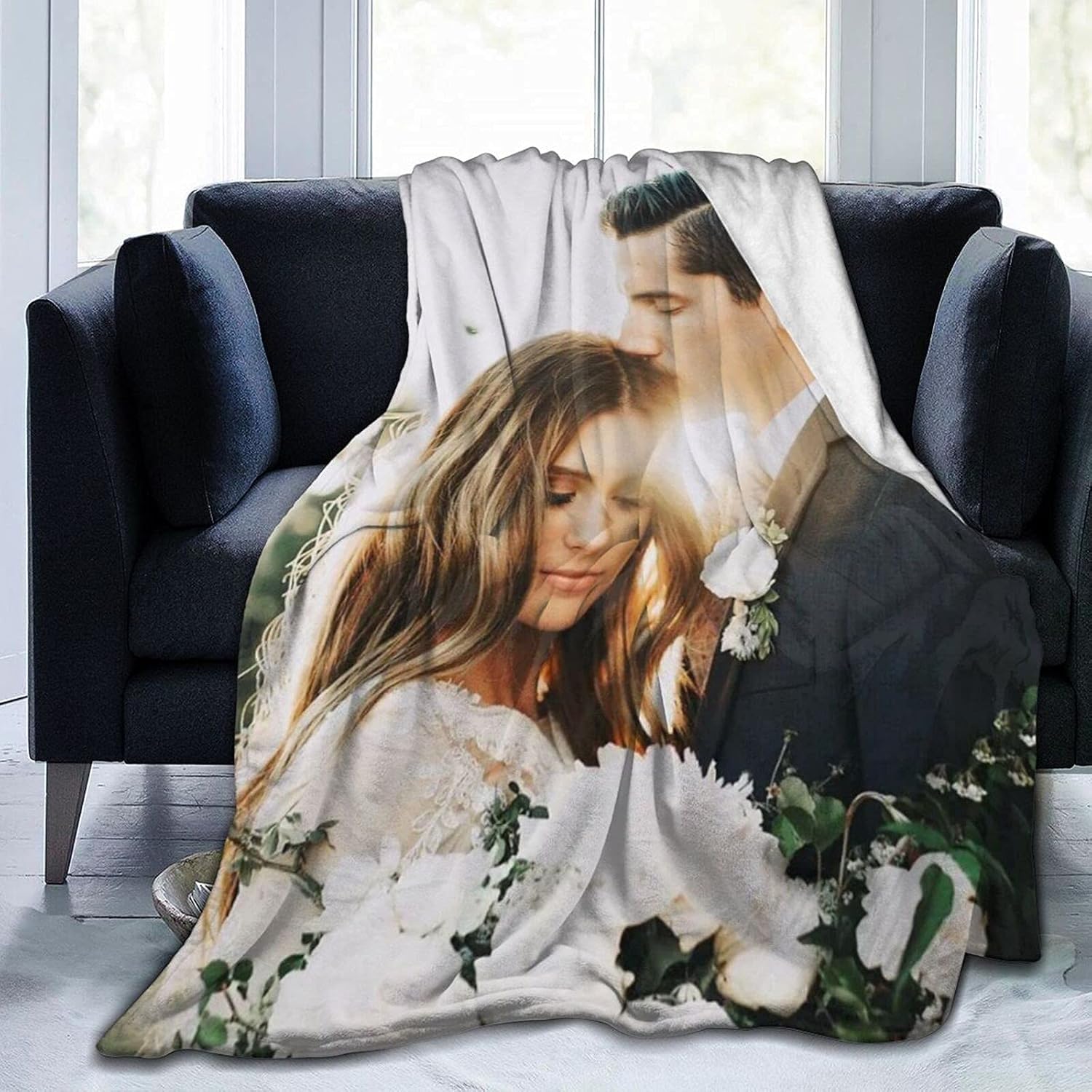 QETXVI Custom Blanket with Photos Text Customized Blanket Personalized Flannel Throw Blankets for Adult Kid Birthday Christmas Halloween Fathers Mothers Valentines Gift - 40"x 50"