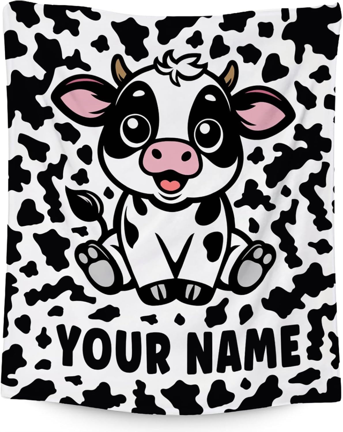 Custom Cow Blanket, Cozy Soft Throw Gifts for Kids, Cute White Flannel Throw Blankets for Couch Office, 30x40 Inches