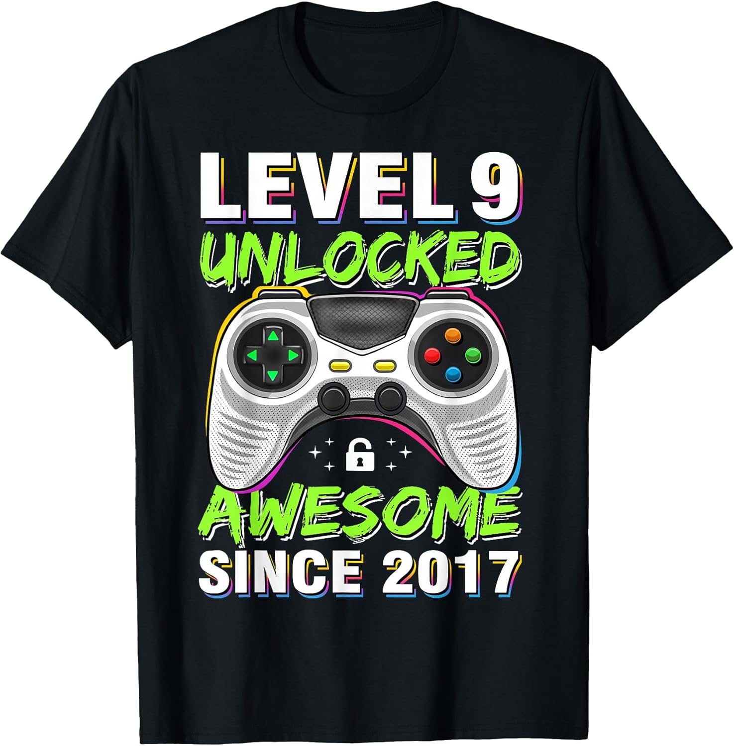 Level 9 Unlocked Awesome Since 2017 9th Birthday Gaming Boys T-Shirt