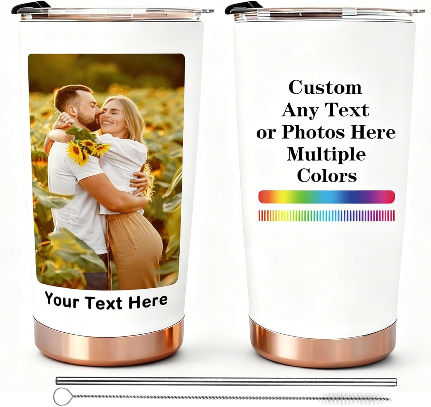 Personalized Tumbler with Photo Text Logo, Made in USA 20 oz Custom Stainless Steel Coffee Mug with Lid, Custom Cup Gift for Dad, Mom, Friends