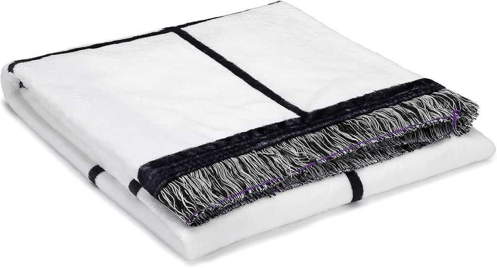 Tatuo Sublimation Blanket Personalized Throw Blanket with 20 Printable Panels Baby Printed Flannel Fleece with Tassels for Heat Press Home Sofa Bedroom(60 x 40 Inch)