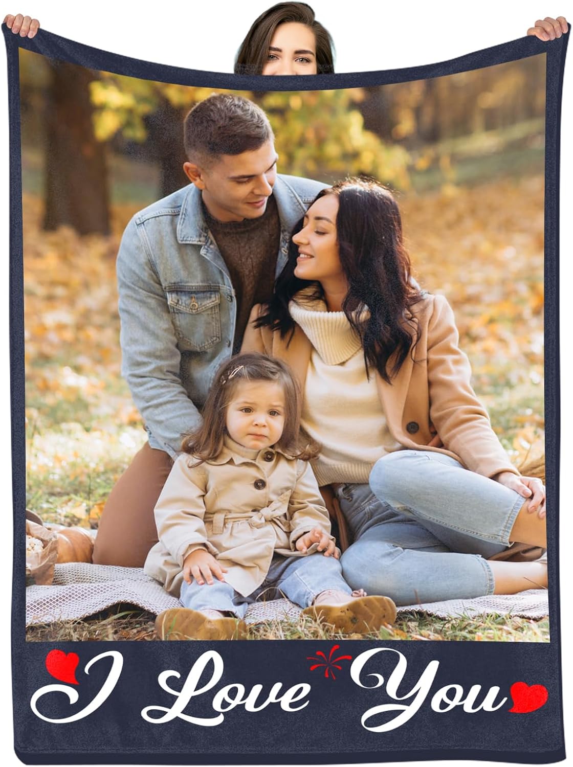 Custom Blanket with Photo Text, Personalized Blanket with Pictures for Adults, Customized Blanket Using My Own Photos, Customizable blanket Mothers Day Memorial Gifts for Mom Dad Friends - 7 Sizes