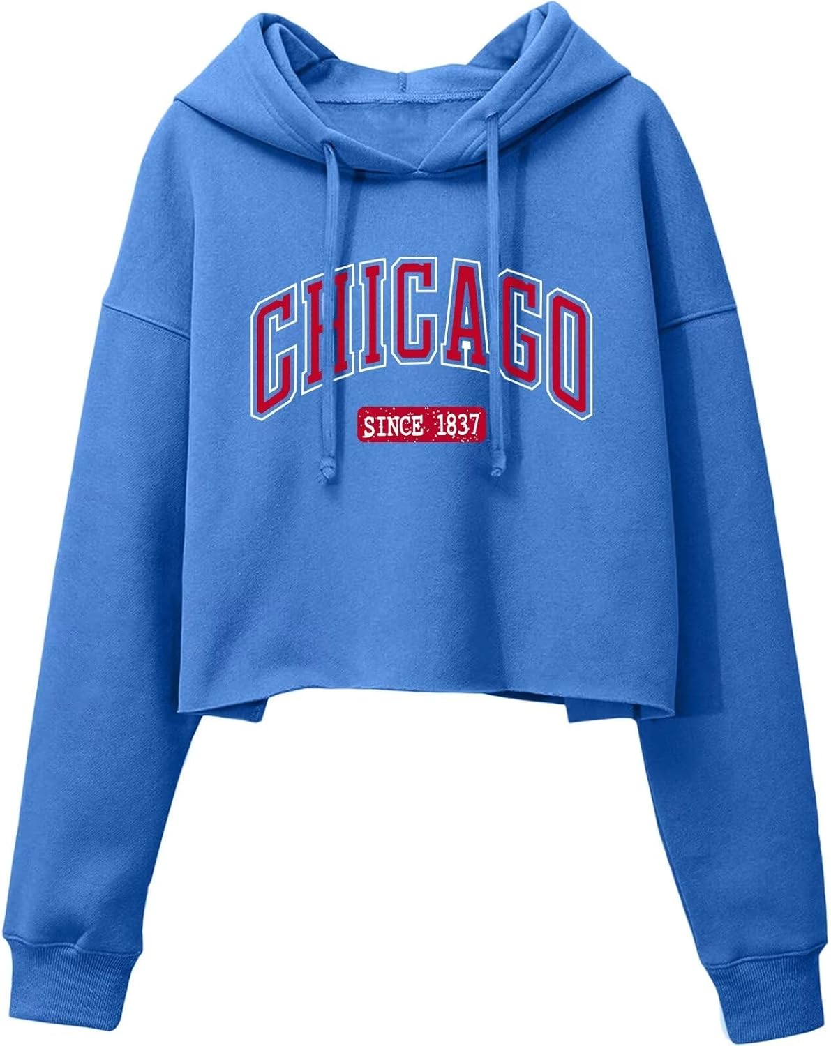 Woman Letter Graphic Print Cropped Hoodie Long Sleeve Crop Fleece Casual Workout Loose Pullover Sweatshirt Tops