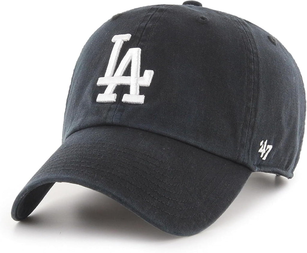 Brand MLB Black White Primary Logo Clean Up Adjustable Baseball Cap Hat, Adult One Size Fits All