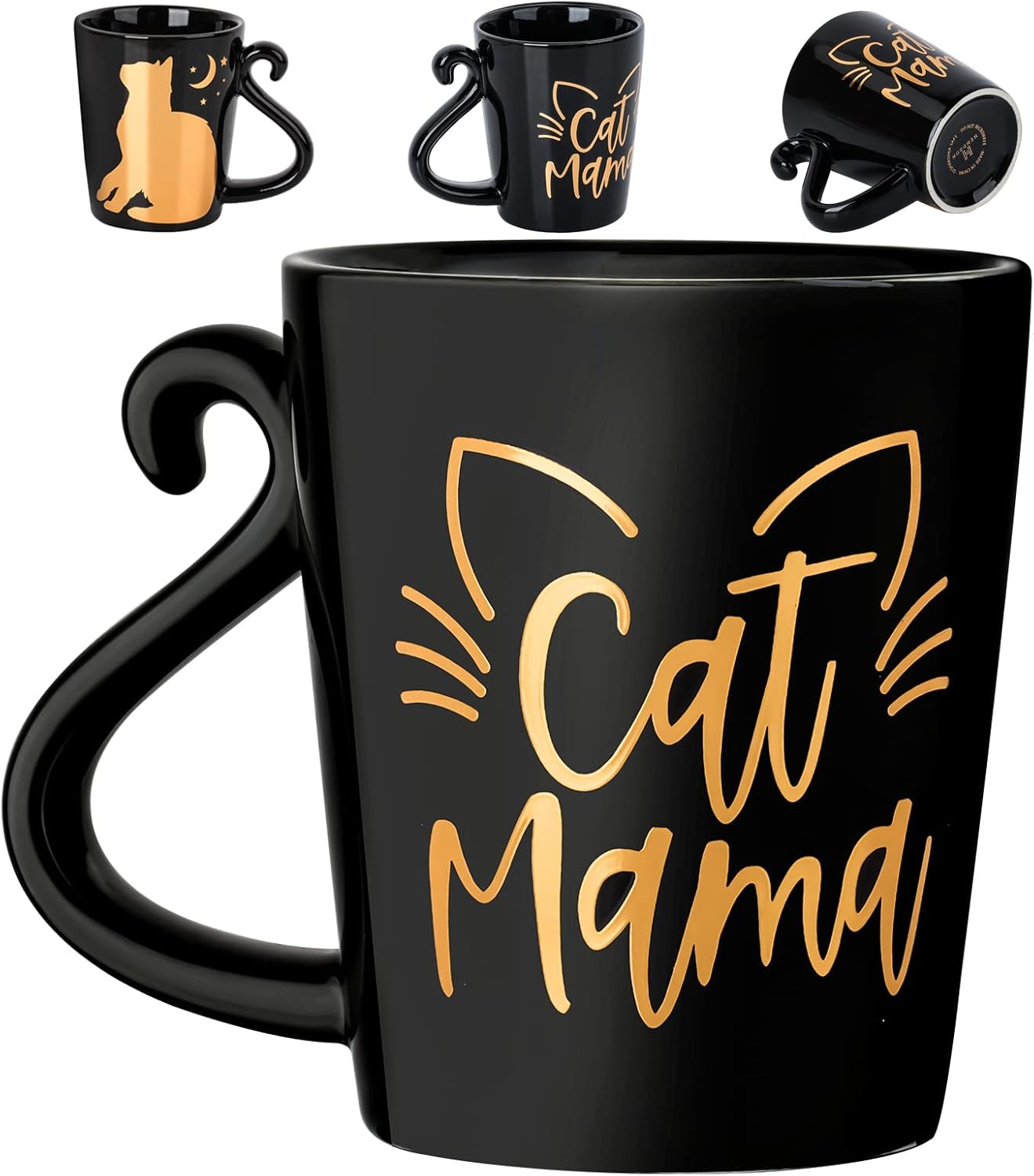 Hendson Cat Mom Gifts for Women - Mama Birthday Gift - Crazy Cat Lover Lady Coffee Mug Gift for Mom, Daughter, Sister, Aunt, Wife, Best Friends, BFF, Coworkers, Her - 2-sided Black & Gold Cup, 12oz