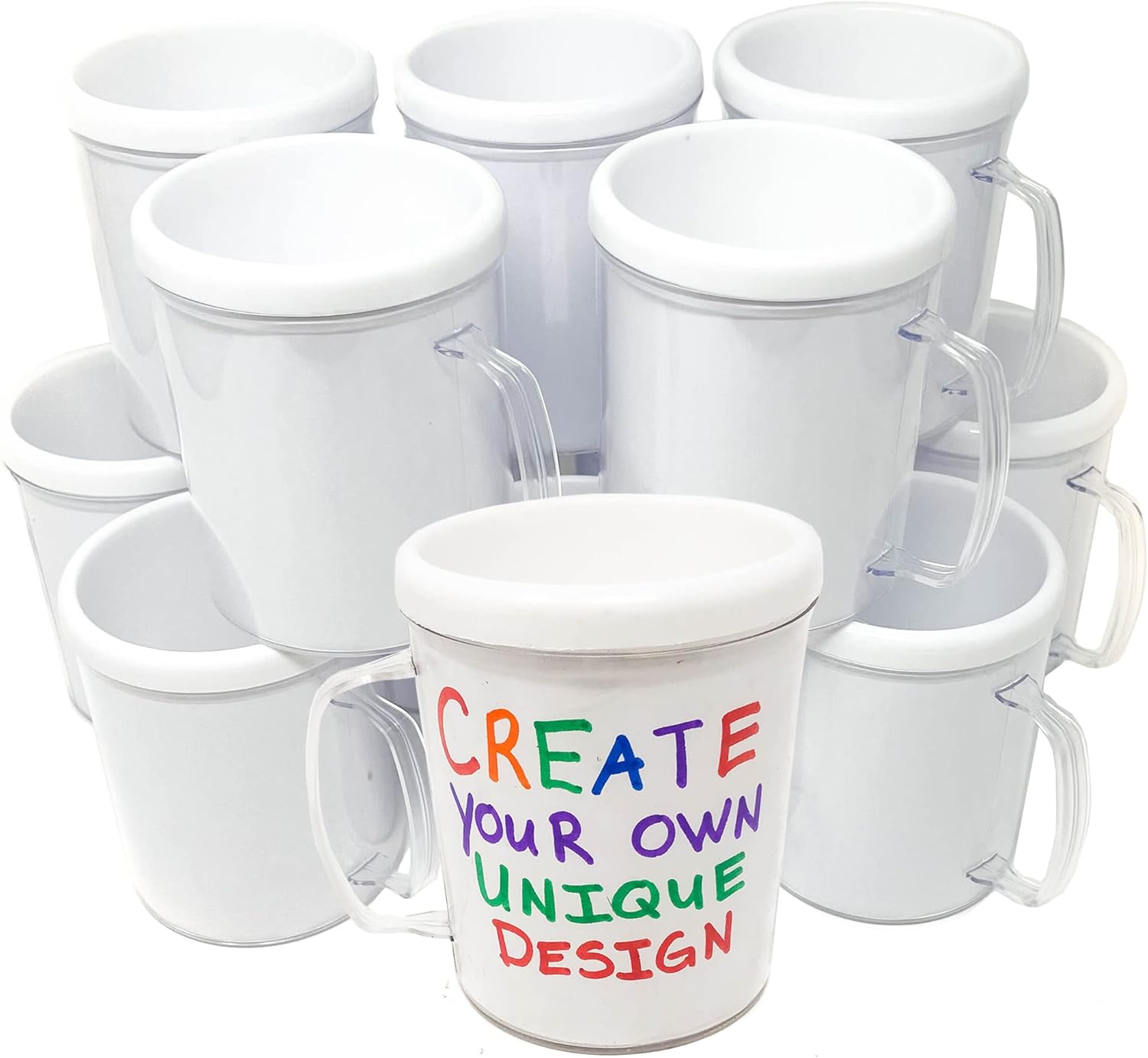 Podzly 12 DIY Personalized Coffee Mugs - White Reusable Coffee Cup for Cold and Hot Drinks, Design and Customize with Words, Letters, Photo and Logo, Ideal Gift for Father's Day, Mom and Grand Parents