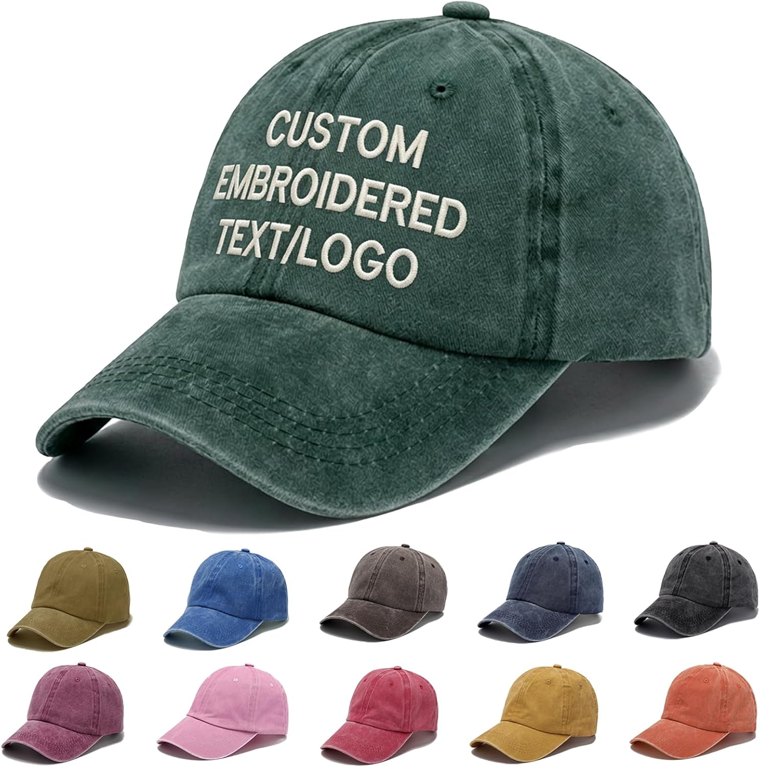 Custom Hat with Embroidered Name Text,Customizable Baseball Cap for Men Women,Personalized Hat Kids Adults Adjustable Buckle