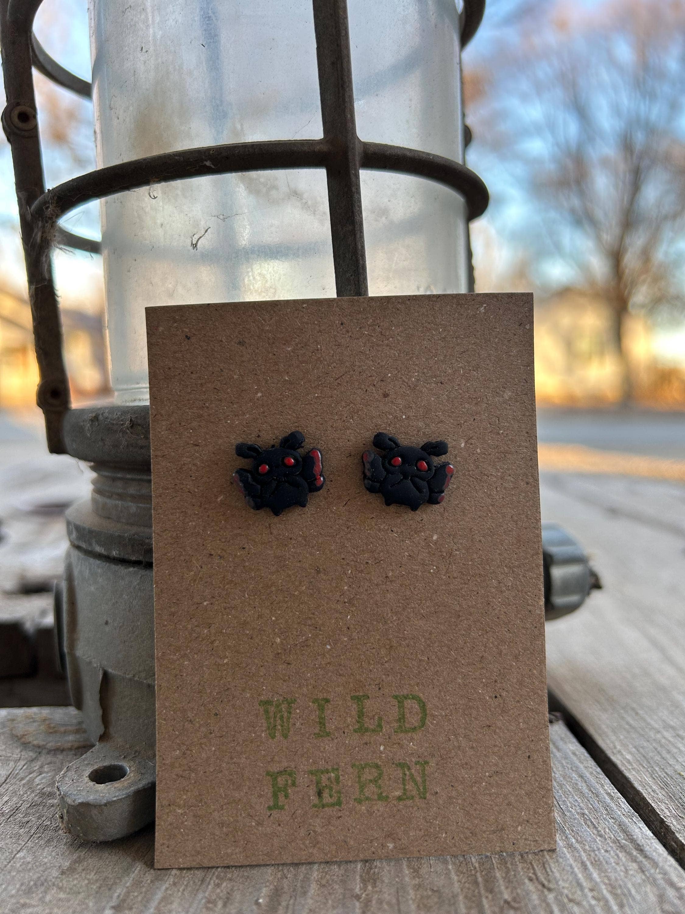 Mothman Stud Earrings, Polymer Clay Cryptid Jewelry