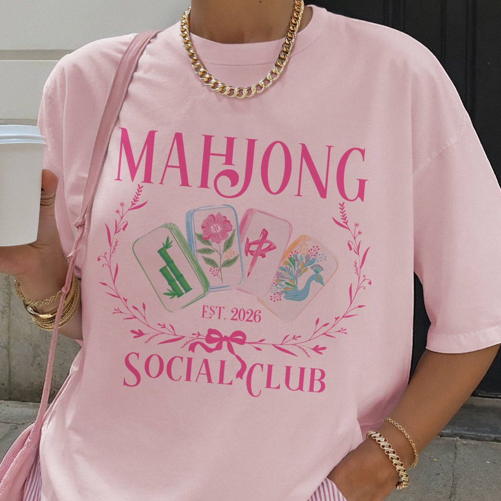 Mahjong Preppy Social Club Pink Green Retro Game Graphic Tee